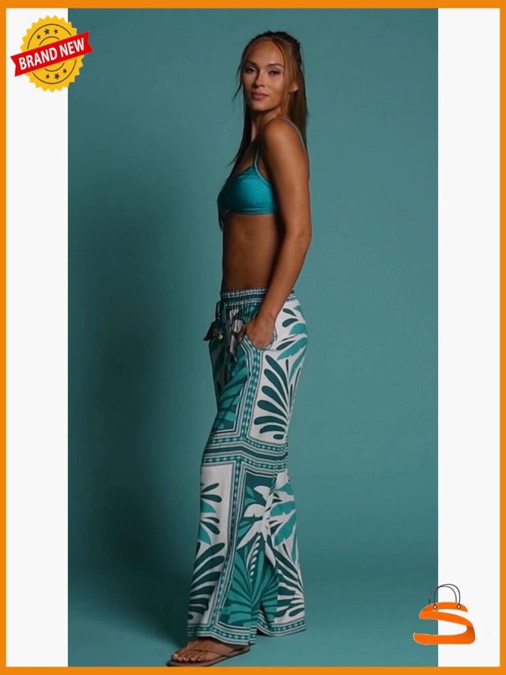 Palazzo Pant Swim Cover Up Wide Leg Beach Pants Tie Waist - Picture 5 of 5